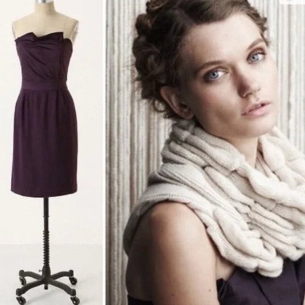 Anthropology Y2K Fukuoka Folds Elegant Stretchy Purple Strapless Cocktail Dress